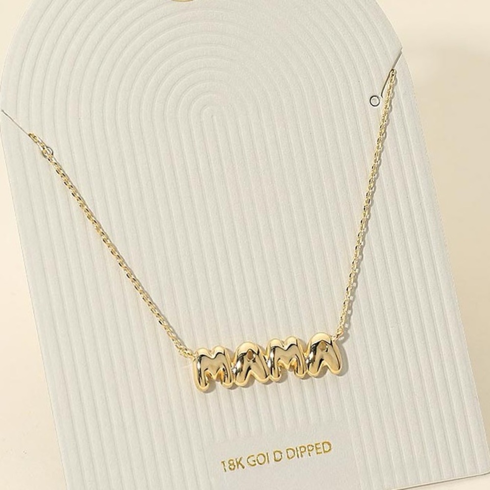 18K Gold Dipped MAMA Bubble Letter Plate Pendant Necklace